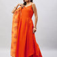 InWeave Women's Orange Strappy Set With Mustard Floral Organza Dupatta - Swadesiicart