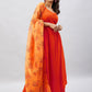InWeave Women's Orange Strappy Set With Mustard Floral Organza Dupatta - Swadesiicart