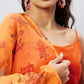 InWeave Women's Orange Strappy Set With Mustard Floral Organza Dupatta - Swadesiicart