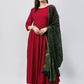 InWeave Women's Maroon Long Anarkali Kurta Set With Green Ajrakh Dupatta - Swadesiicart