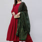 InWeave Women's Maroon Long Anarkali Kurta Set With Green Ajrakh Dupatta - Swadesiicart