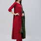 InWeave Women's Maroon Long Anarkali Kurta Set With Green Ajrakh Dupatta - Swadesiicart