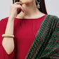 InWeave Women's Maroon Long Anarkali Kurta Set With Green Ajrakh Dupatta - Swadesiicart