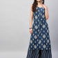 InWeave Women's Blue White Porcelien Print Spaghetti Kurta Palazzo Set - Swadesiicart