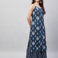 InWeave Women's Blue White Porcelien Print Spaghetti Kurta Palazzo Set - Swadesiicart