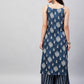 InWeave Women's Blue White Porcelien Print Spaghetti Kurta Palazzo Set - Swadesiicart