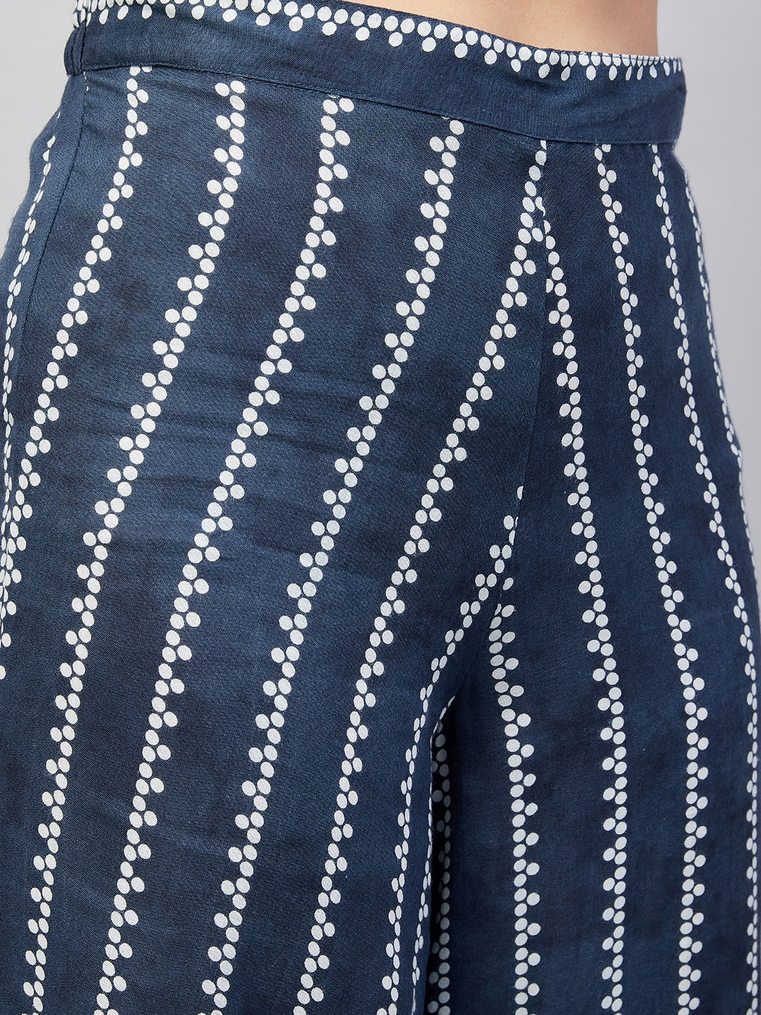 InWeave Women's Blue White Porcelien Print Spaghetti Kurta Palazzo Set - Swadesiicart