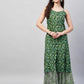 InWeave Women's Green Bagh Print Spaghetti Kurta Zig Zag Palazzo Set - Swadesiicart