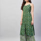 InWeave Women's Green Bagh Print Spaghetti Kurta Zig Zag Palazzo Set - Swadesiicart