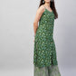 InWeave Women's Green Bagh Print Spaghetti Kurta Zig Zag Palazzo Set - Swadesiicart