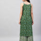 InWeave Women's Green Bagh Print Spaghetti Kurta Zig Zag Palazzo Set - Swadesiicart