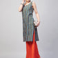 InWeave Women's Blue Orange Zig Zag Straight Orange Palazzo Set - Swadesiicart