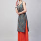 InWeave Women's Blue Orange Zig Zag Straight Orange Palazzo Set - Swadesiicart