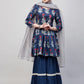 InWeave Women's Indigo Boota Sharara Set With Grey Or Dupatta - Swadesiicart