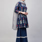 InWeave Women's Indigo Boota Sharara Set With Grey Or Dupatta - Swadesiicart