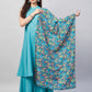 InWeave Women's Teal Lurex Boho Kurta Set W Teal Camelia Cr Dupatta - Swadesiicart