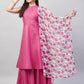 InWeave Women's Fuchsia Lurex Boho Kurta Set W White Fuchsia Ge Dupatta - Swadesiicart