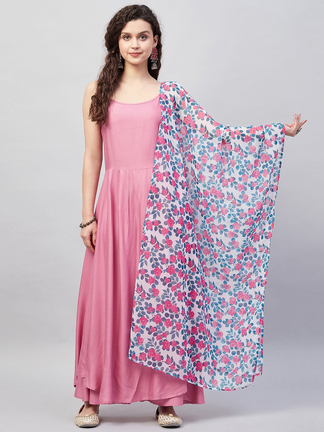 InWeave Women's Light Pink Strappy Set W White Blue Pink Ge Dupatta - Swadesiicart