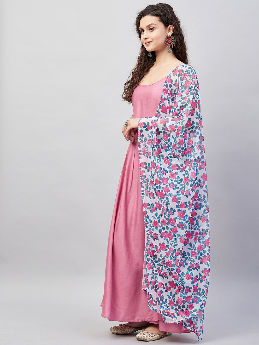 InWeave Women's Light Pink Strappy Set W White Blue Pink Ge Dupatta - Swadesiicart
