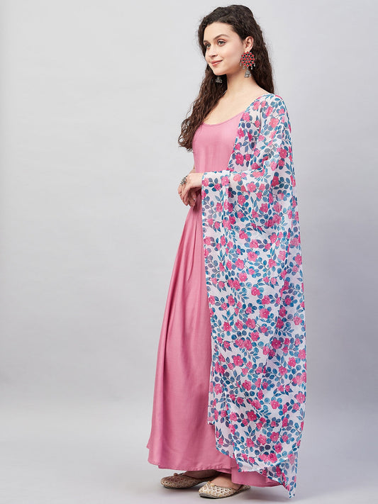 InWeave Women's Light Pink Strappy Set W White Blue Pink Ge Dupatta - Swadesiicart