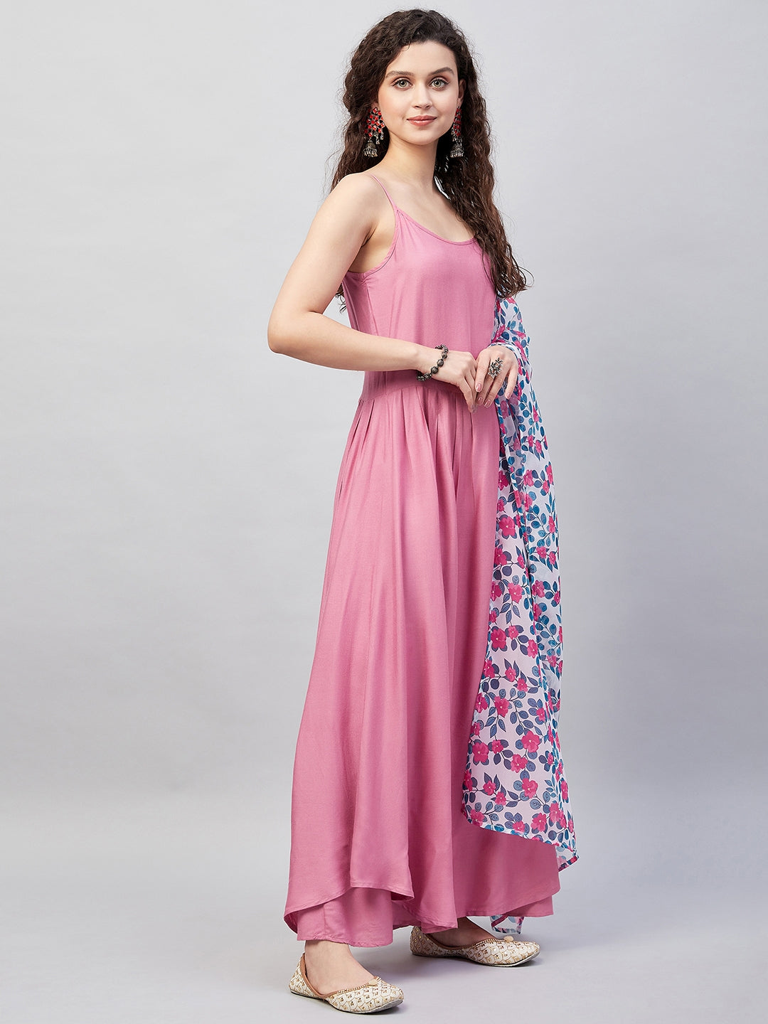 InWeave Women's Light Pink Strappy Set W White Blue Pink Ge Dupatta - Swadesiicart