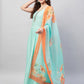 InWeave Women's Sky Blue Strappy Set W Aqua Orange Ge Dupatta - Swadesiicart