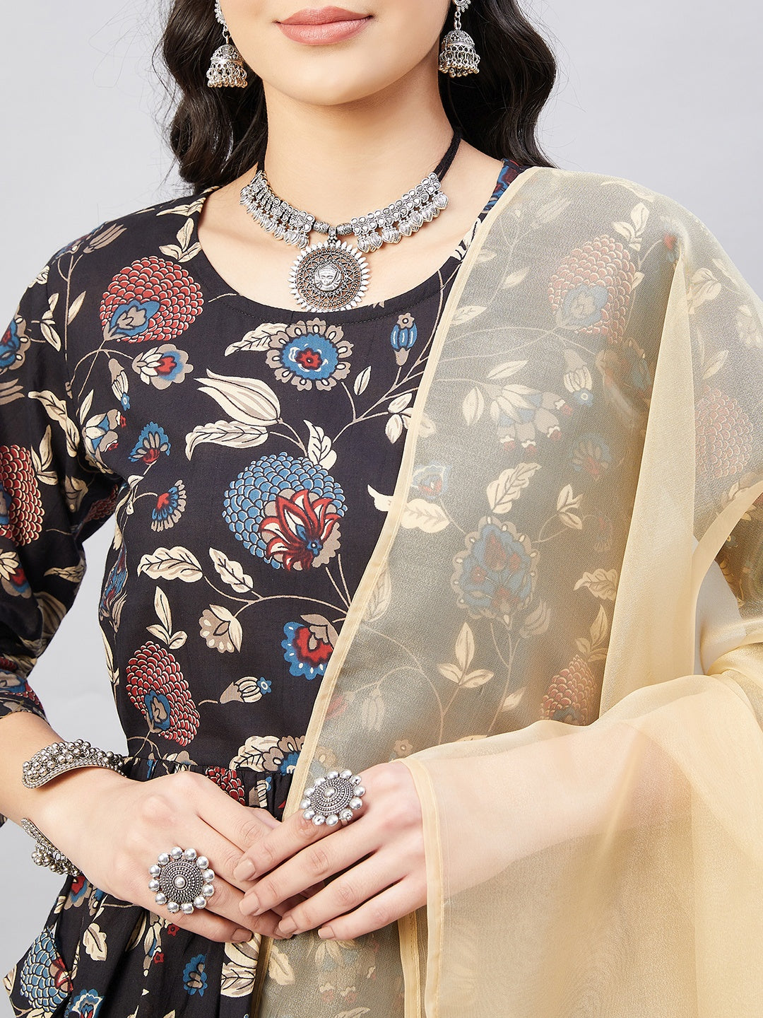 InWeave Black Tropical Sharara Set Gold Or Dupatta - Swadesiicart