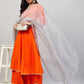 InWeave Women's Orange Gota Long Kurta Set W Grey Gota Or Dupatta - Swadesiicart
