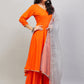 InWeave Women's Orange Gota Long Kurta Set W Grey Gota Or Dupatta - Swadesiicart