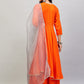 InWeave Women's Orange Gota Long Kurta Set W Grey Gota Or Dupatta - Swadesiicart