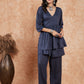 InWeave Women's Dark Teal Lurex High Low Angrakha Tie Up Kurta Set - Swadesiicart