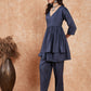 InWeave Women's Dark Teal Lurex High Low Angrakha Tie Up Kurta Set - Swadesiicart