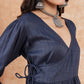 InWeave Women's Dark Teal Lurex High Low Angrakha Tie Up Kurta Set - Swadesiicart