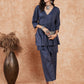 InWeave Women's Dark Teal Lurex High Low Angrakha Tie Up Kurta Set - Swadesiicart