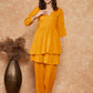 InWeave Women's Mustrad Lurex High Low Angrakha Tie Up Kurta Set - Swadesiicart