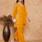InWeave Women's Mustrad Lurex High Low Angrakha Tie Up Kurta Set - Swadesiicart