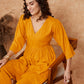 InWeave Women's Mustrad Lurex High Low Angrakha Tie Up Kurta Set - Swadesiicart