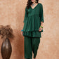 InWeave Women's Pine Green Lurex High Low Angrakha Tie Up Kurta Set - Swadesiicart