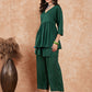 InWeave Women's Pine Green Lurex High Low Angrakha Tie Up Kurta Set - Swadesiicart