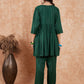 InWeave Women's Pine Green Lurex High Low Angrakha Tie Up Kurta Set - Swadesiicart