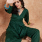 InWeave Women's Pine Green Lurex High Low Angrakha Tie Up Kurta Set - Swadesiicart