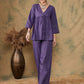 InWeave Women's Purple Lurex V Neck Front Tie Up Kurta Pant Set - Swadesiicart