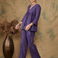 InWeave Women's Purple Lurex V Neck Front Tie Up Kurta Pant Set - Swadesiicart