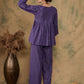 InWeave Women's Purple Lurex V Neck Front Tie Up Kurta Pant Set - Swadesiicart