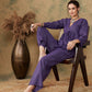 InWeave Women's Purple Lurex V Neck Front Tie Up Kurta Pant Set - Swadesiicart