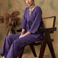 InWeave Women's Purple Lurex V Neck Front Tie Up Kurta Pant Set - Swadesiicart