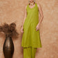InWeave Women's Lime Green Lurex Neck Patti Halter Kurta Pant Set - Swadesiicart