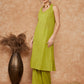 InWeave Women's Lime Green Lurex Neck Patti Halter Kurta Pant Set - Swadesiicart