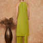 InWeave Women's Lime Green Lurex Neck Patti Halter Kurta Pant Set - Swadesiicart
