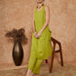 InWeave Women's Lime Green Lurex Neck Patti Halter Kurta Pant Set - Swadesiicart